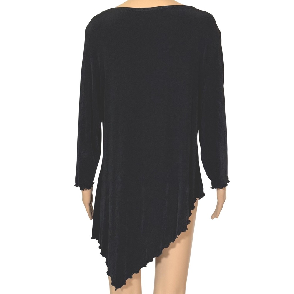 Chicos Travelers Black Cardigan Set Tunic Scarf Fringe Size 2 - Picture 3 of 9